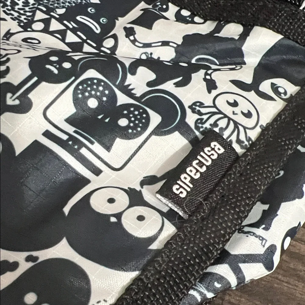 SIPECUSA Black & White Nylon Patterned Crossbody Bag